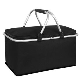 30L Insulated Picnic Basket Cooler Collapsible Food Delivery Storage Bag Grocery Market Basket Heat & Cool Insulation w/ Aluminum Handles Ban on Amazo (colour: black)
